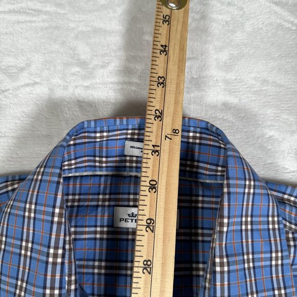 Peter Millar Shirt Men Size L Blue Plaid Long Sleeve Single Pocket Button Up EUC - Picture 7 of 9